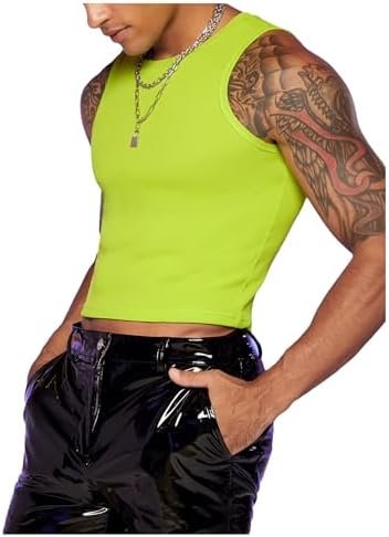 Men's Fashion Workout Neon Crop Tank Top Slim Fit Hot Shirts