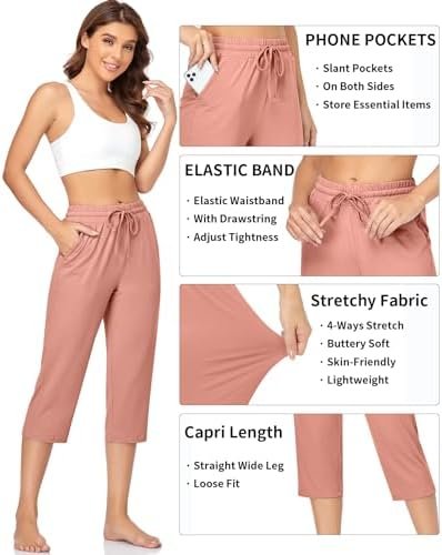 Women's Capri Yoga Pants Loose Soft Drawstring Workout Sweatpants Causal Lounge Pants with Pockets