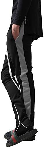 Mens Stripe Track Pants Skinny Fit Stretch Trouser Elastic Jogger Gym Workout