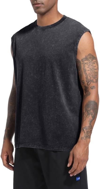 Mens Cotton Workout Gym Tank Top Sleeveless Cut Off Muscle Shirts Acid Wash Tshirts Running Beach Loose Fit Tees