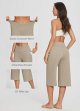 Women's Wide Leg Yoga Pants Capris Crossover High Waist Crop Dress Pants with Pockets Loose Lounge Casual Summer