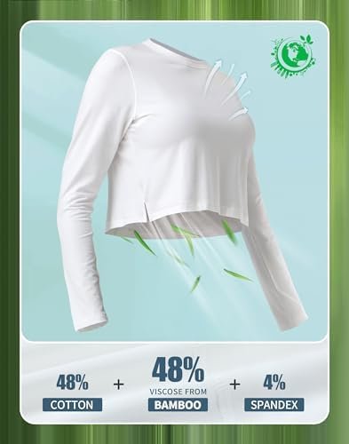 Bamboo Viscose Long Sleeve Shirts for Women Crop Tops Workout Loose Athletic Gym Yoga Running Cropped T-Shirts
