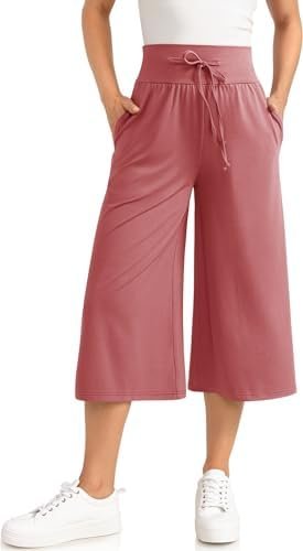 Wide Leg Cropped Palazzo Pants for Women Culottes with Pockets Summer Gaucho Pants