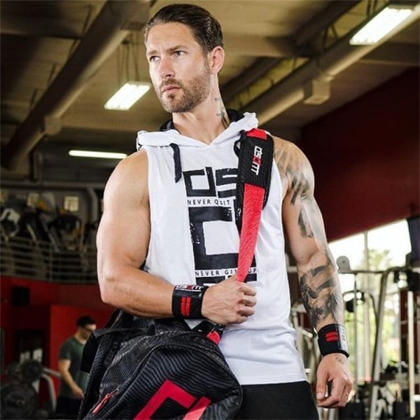 Men's Sports Fitness Vest for Outdoor Running and Training, Sleeveless Hooded Loose Fit Tank Top