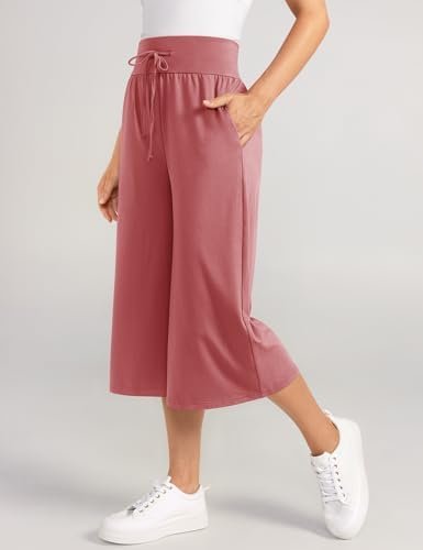 Wide Leg Cropped Palazzo Pants for Women Culottes with Pockets Summer Gaucho Pants