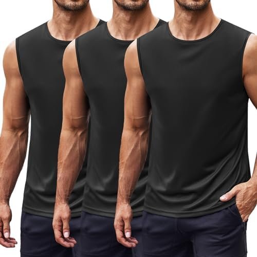 Mens 2 Pack Workout Tank Top UPF 50+ Quick Dry Sleeveless Swim Shirt Gym Muscle Athletic Summer Beach T Shirts