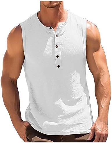 Men's Casual Tank Top Shirt Summer Beach Hippie Shirt Half Button Sleeveless Muscle T Shirts Quick Dry Fitness Shirt