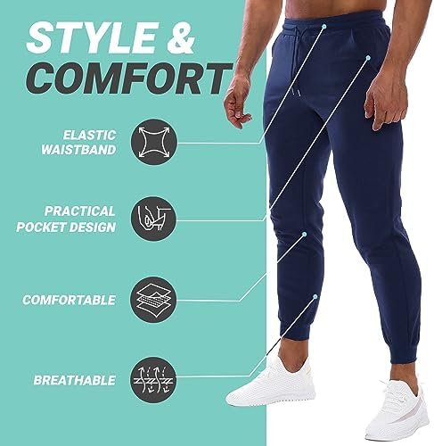 Men's Active Athletic Sweatpants Drawstring Fleece Lined Cuffed Jogger Workout Bodybuilding Track Pants