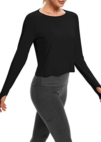 Cute Long Sleeve Workout Running Shirts Athletic Yoga Gym Crop Tops for Women