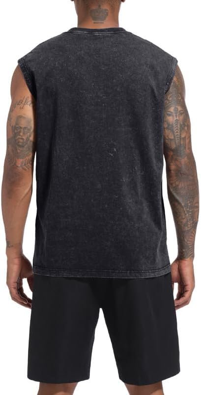 Mens Cotton Workout Gym Tank Top Sleeveless Cut Off Muscle Shirts Acid Wash Tshirts Running Beach Loose Fit Tees