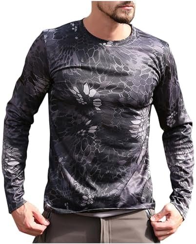 Men UPF 50+ Sun Protection Camo Shirt Quick Dry Long Sleeve UV T Shirts Lightweight Moisture Wicking Athletic Hiking Tee Tops