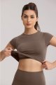 Workout Crop Tops for Women Yoga Short Sleeve Mild Support Slim Fit Cropped Athletic Shirts Gym Tee Built in Bra