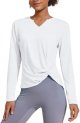 Womens Long Sleeve Shirts Workout Tops V Neck Twist Front Hiking Yoga Running Casual T-Shirt