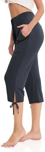 Women's Pajama Bottoms High Waisted Capri Pants Wide Leg Yoga Pants with Pockets Palazzo Pants For Women