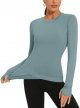 Cross Hem Athletic Compression Shirts Women's Long Sleeve Workout Tops Breathable Yoga T-Shirts with Thumb Hole