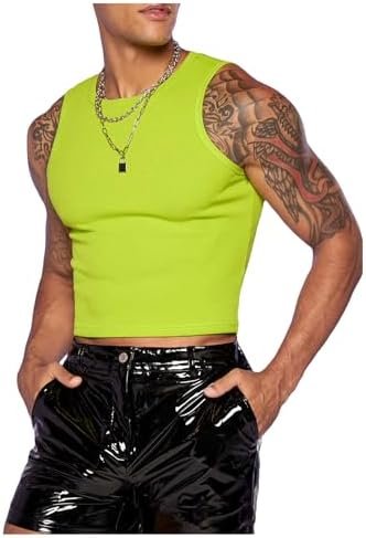 Men's Fashion Workout Neon Crop Tank Top Slim Fit Hot Shirts